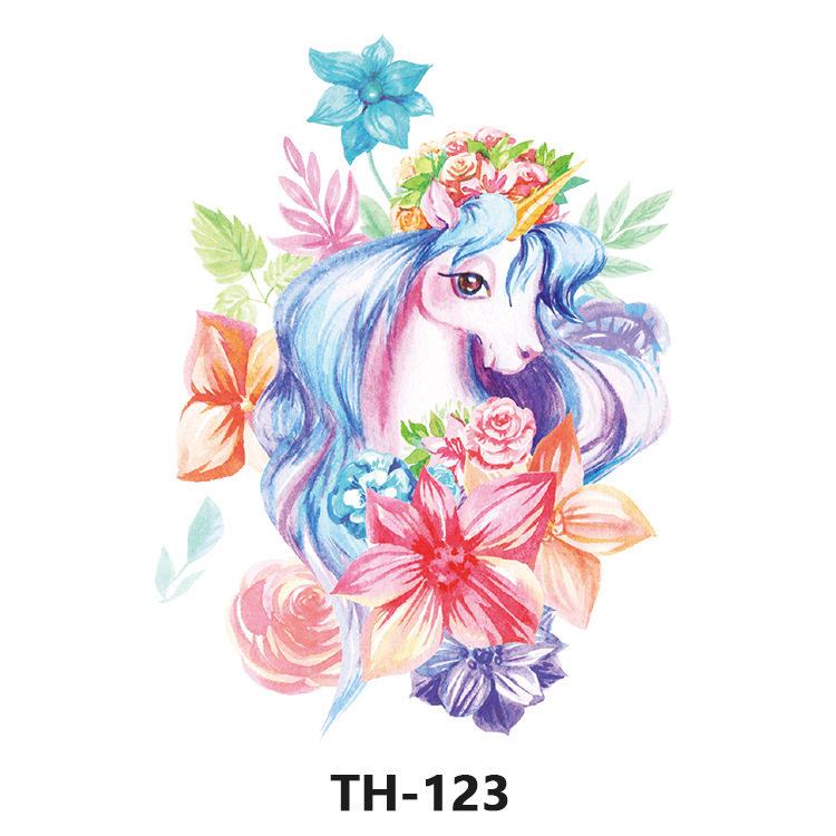 Picture of Cross-Border Manufacturer Wholesale Cartoon Color Tattoo Stickers Unicorn Black and White Animal Tiger Waterproof and Sweatproof Tattoo Stickers