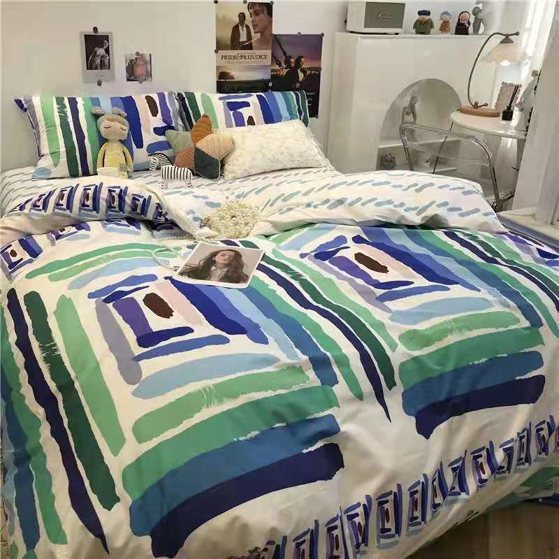Picture of Four Seasons Washed Cotton ins Quilt Cover Four-piece Set Student Dormitory Bed Sheet Double Three-piece Set Quilt Cover Bedding