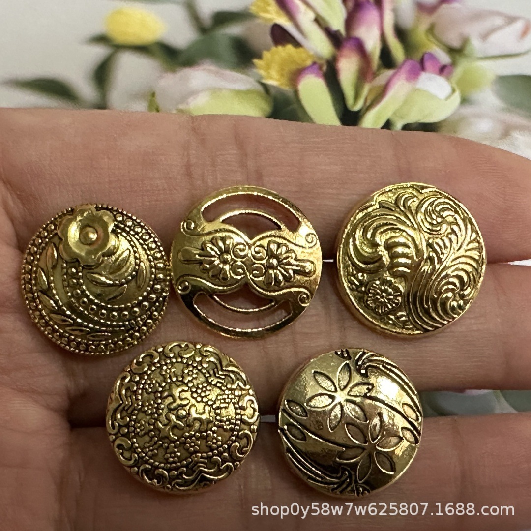 Ancient gold, ancient silver, bronze round metal flower buttons-retro creative coat accessories buttons-DIY