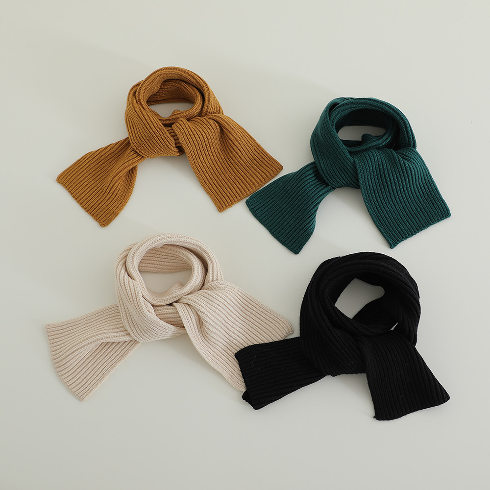 Ins South Korea Simple Joker ~ Children's Scarf Boy Solid Color Knitted Scarf Autumn and Winter Baby Warm Fashion