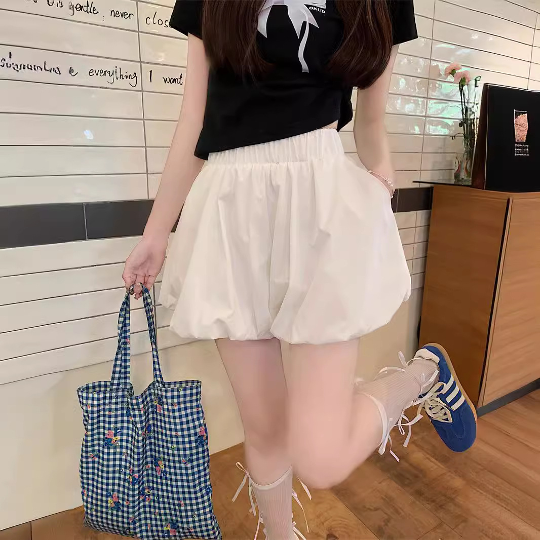 Fenafu Lantern Bud Shorts Women's Ins Summer Thin Japanese Style Sweet A- Shaped Wide-Leg Pants Loose Casual Pants