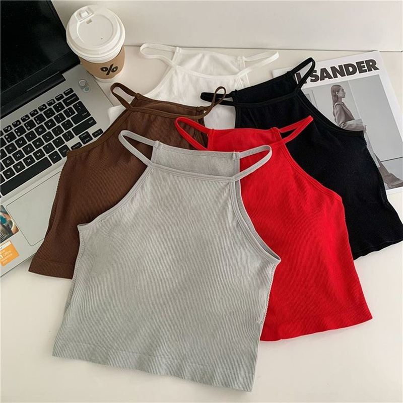 Solid color halter small camisole women's inner wear spring 2024 new fixed cup hot girl outer wear bottoming shirt top