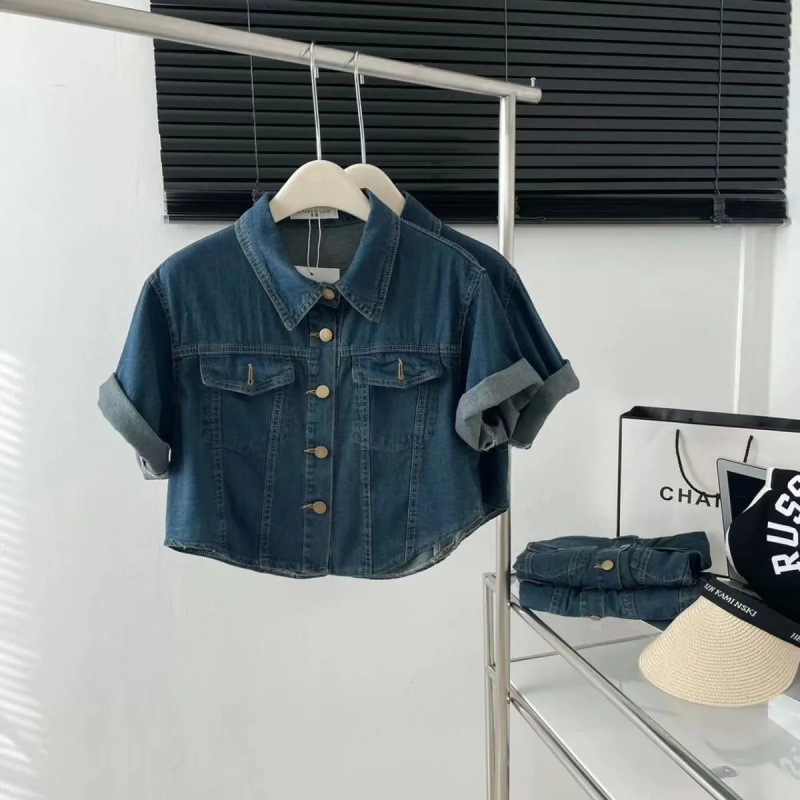 Picture of Denim coat shirt women's short 2024 new summer short sleeve cardigan outer wear plus size Korean fashion top