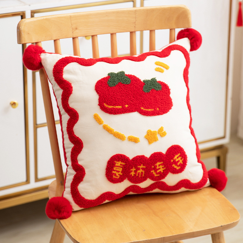 Picture of My wedding products Xi Persimmon continuous pillow wedding room decoration decoration fur ball ring velvet wedding Xi character sofa cushion