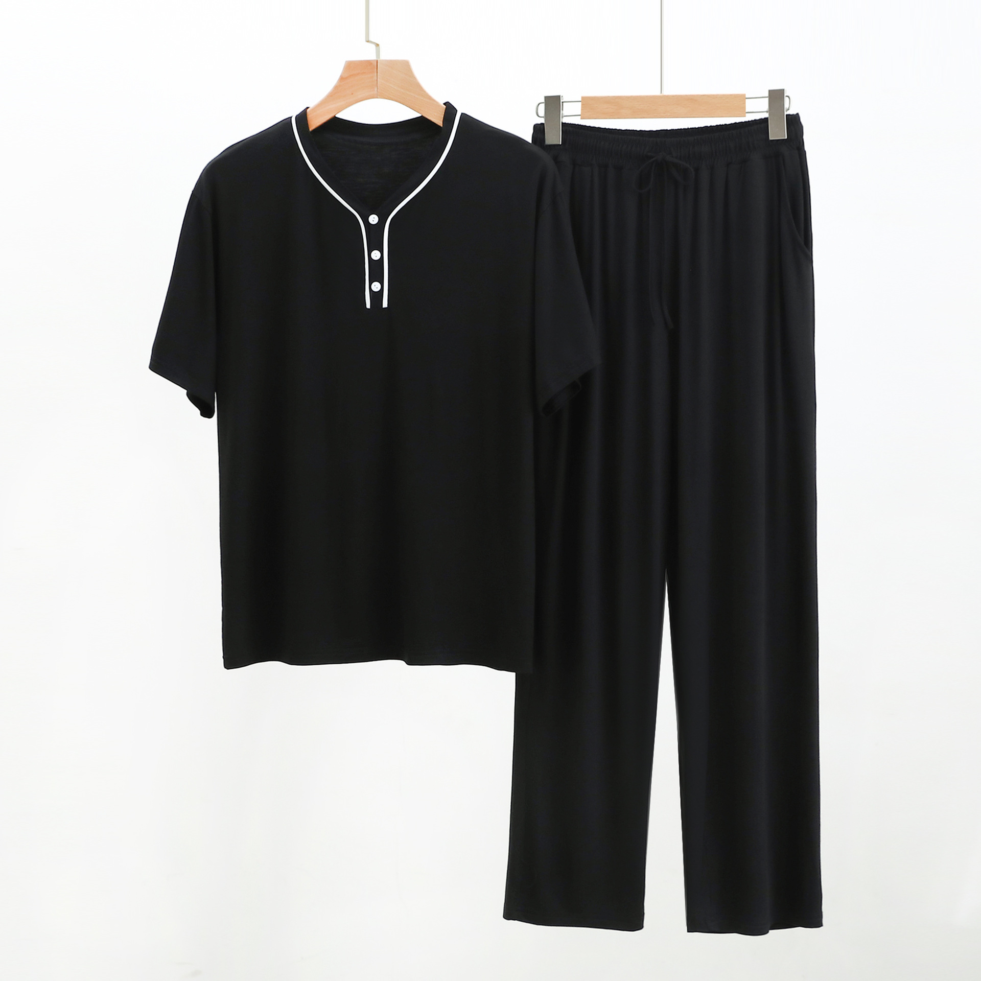 Picture of Modal Encrypted Fabric Men's Half-door Short-sleeved Trousers Casual Suit Henry Pajamas Air Conditioning Home Clothes