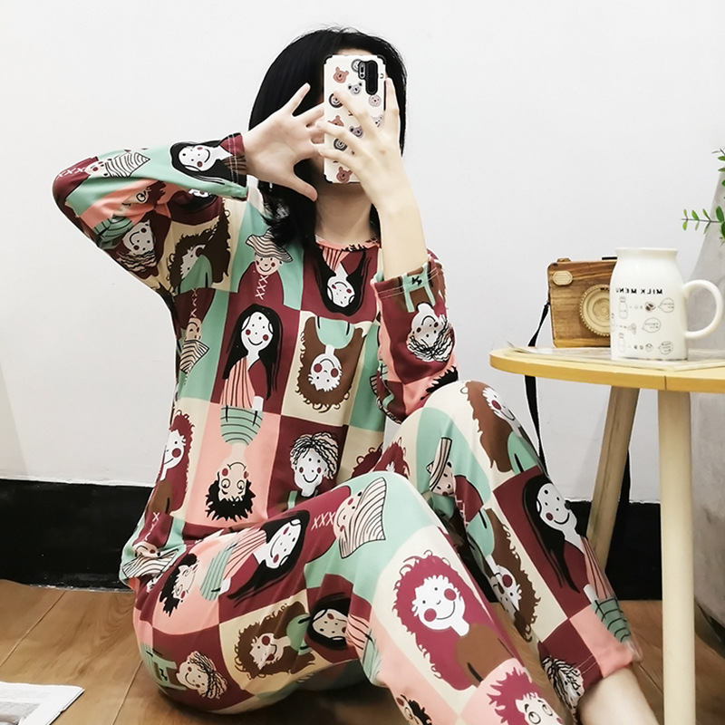 Picture of Factory Clearance Welfare Spring and Autumn Pajamas Women's Casual Comfortable Lady Style Long Sleeve Trousers Two-Piece Home Clothes