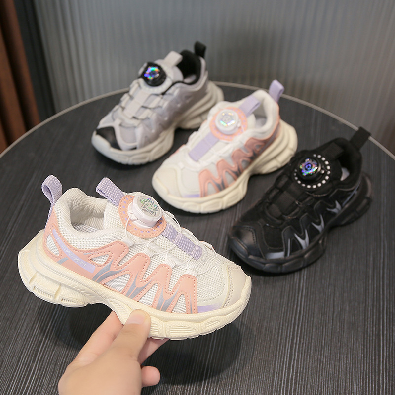 Boys' Shoes 2025 Spring and Autumn New Girls' Torre Shoes Big Children's Net Shoes Rotating Button Breathable Children's sneaker