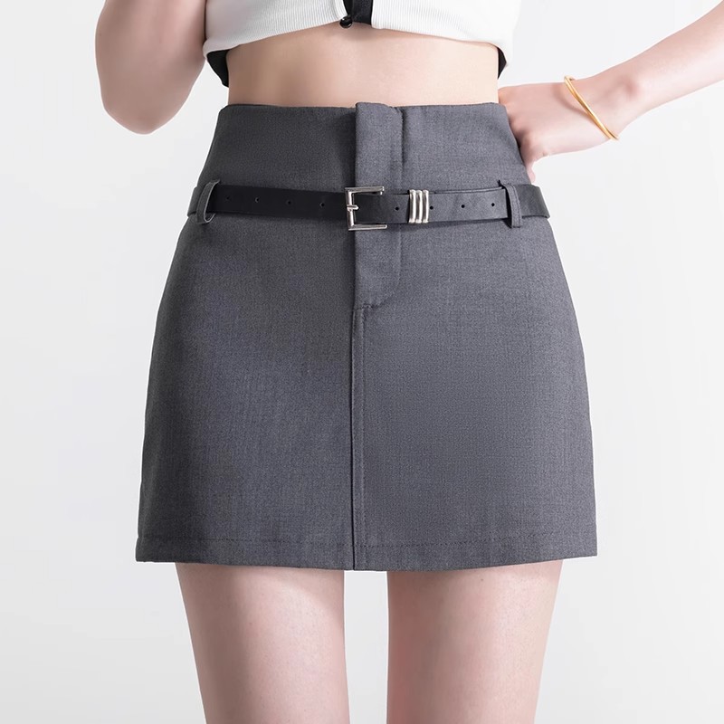 Grey Suit Skirt Women's Spring Hip Skirt Skirt 2024 New High Waist A- Line Skirt One-Step Skirt Trendy