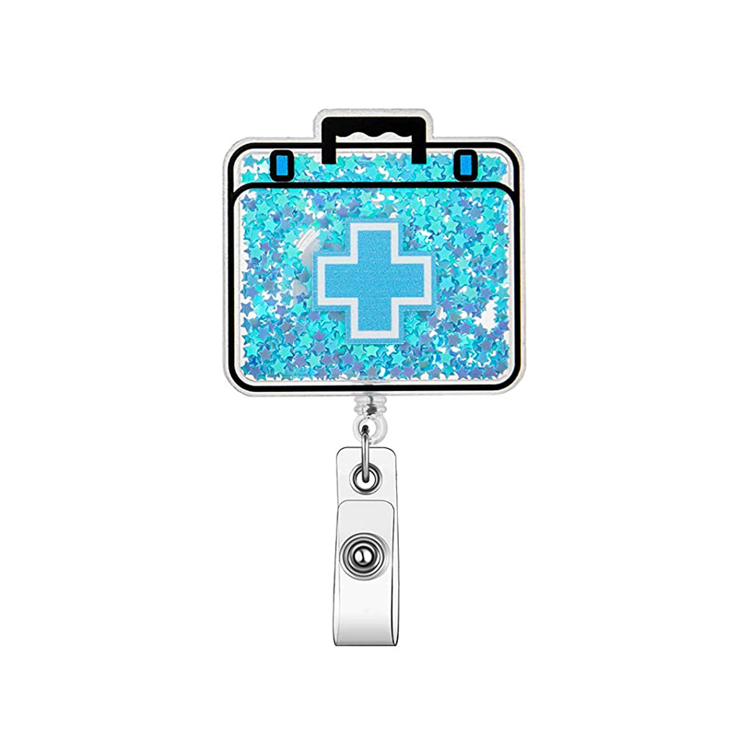 Picture of quicksand needle clothes love easy pull-up buckle rotating ID buckle Doctor Nurse retractable badge reel