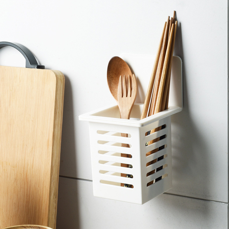 Picture of Japanese-Style Kitchen Chopstick Cage Punch-Free Wall-Mounted Household Spoon Chopstick Barrel Storage Box Storage Rack Storage Rack