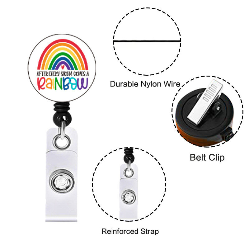 Picture of Rainbow Mental Health Retractable Alligator Clip Easy Pull Buckle Nurse Decoration Badge Reel ID Card Holder