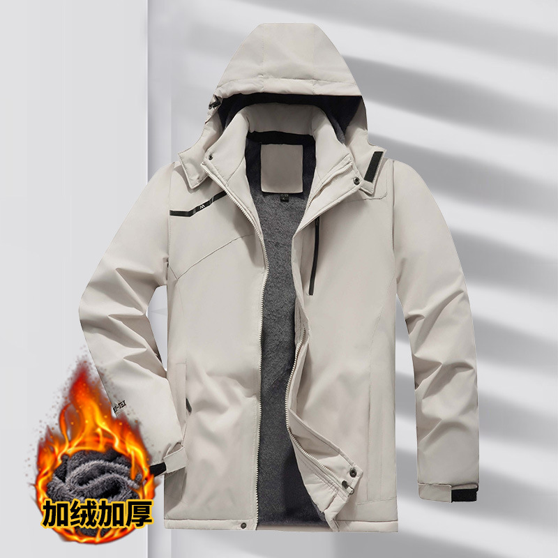 Autumn and Winter Charge Clothes Cotton-padded Jacket Men's fleece-lined Thickened Windproof Warm Outdoor Mountaineering Suit Jacket Hiking Fishing Suit