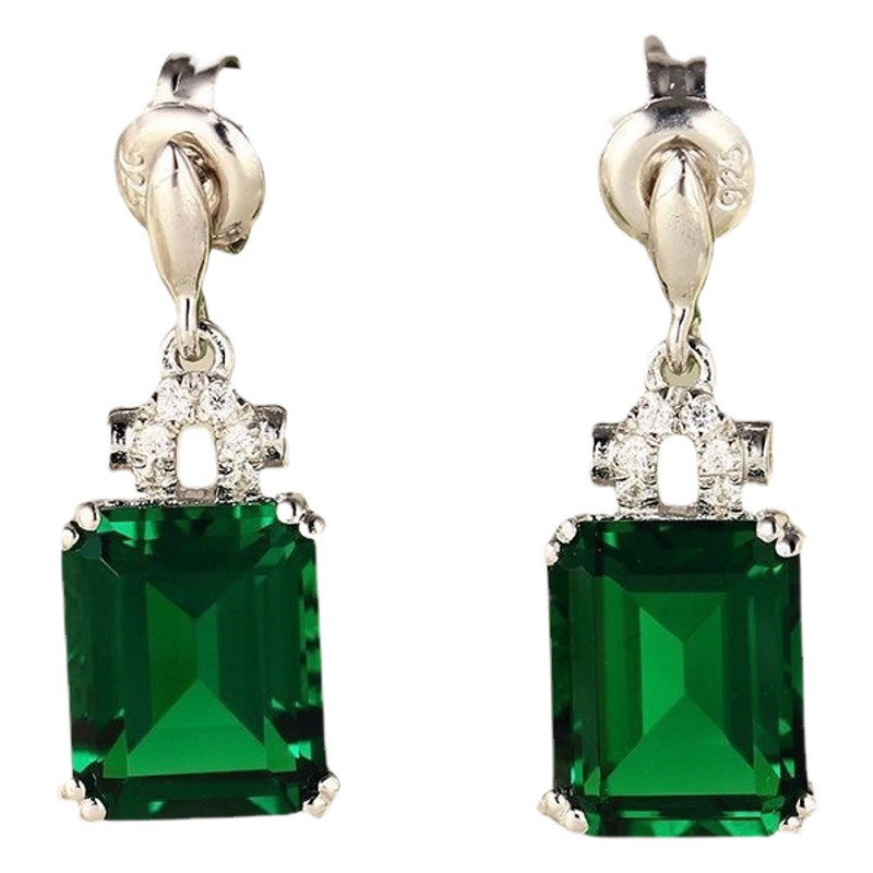 Zhen Rong New European and American 925 Silver Plated Emerald Ear pendant Color Jewelry Tourmaline Earrings Women's Ear Jewelry