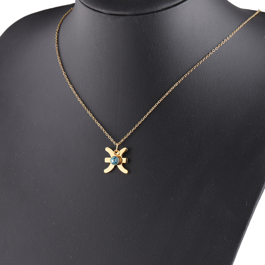 Picture of Golden Twelve Constellation Necklace Lucky Birthstone Birthstone Necklace European and American Constellation Necklace Stainless Steel Jewelry
