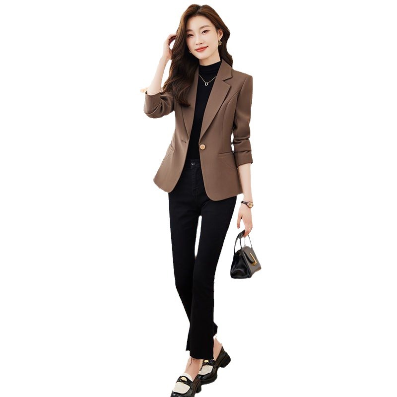 Picture of brown Suit Jacket Women's 2024 New Spring and Autumn Fashion All-match Light Mature Style Small Casual Suit Top