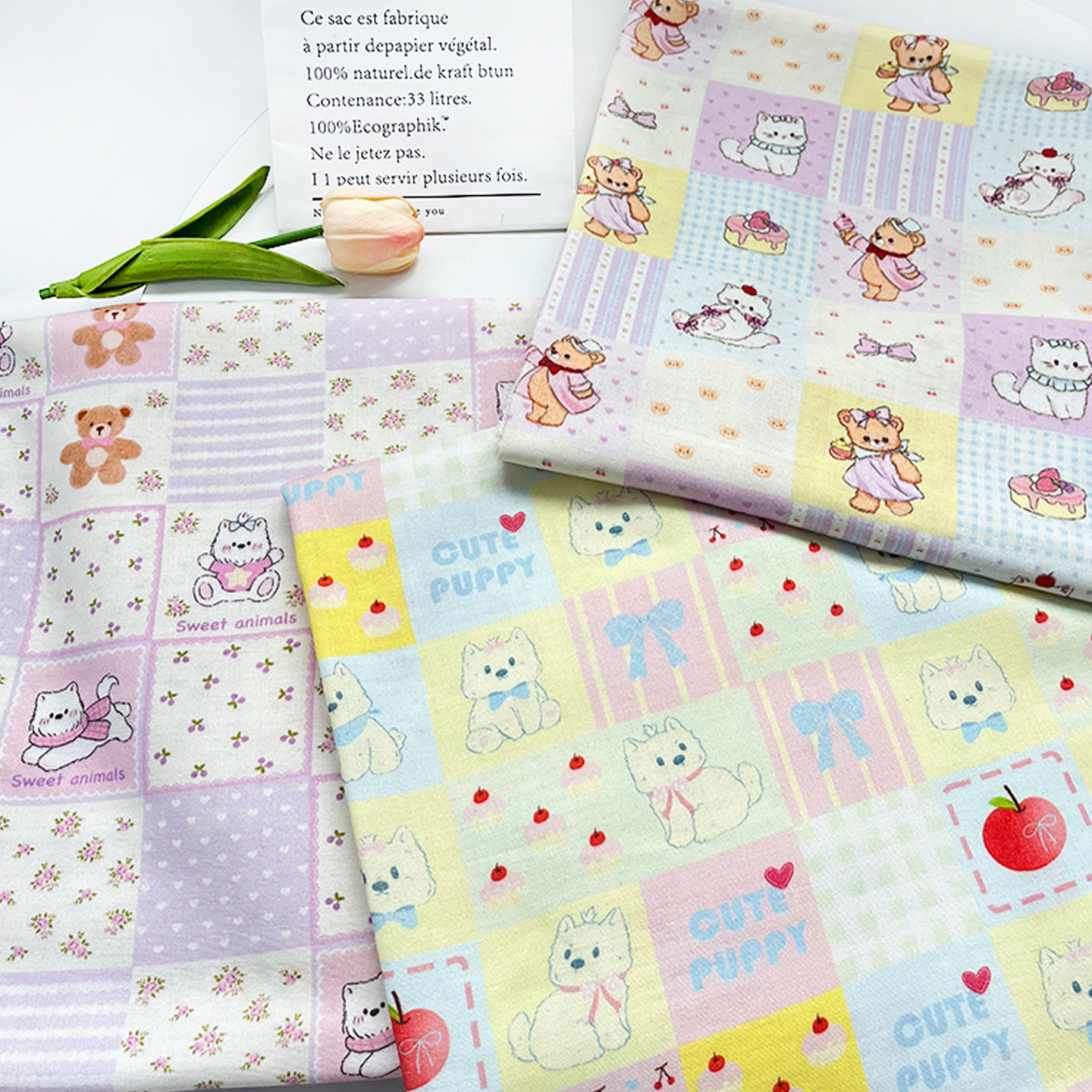 Plaid Cartoon Printed Bamboo Fiber Gauze Baby Summer Anti-Mosquito Pants Clothing Home Clothes Saliva Towel Bath Towel Fabric