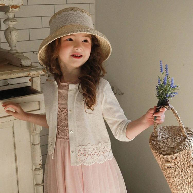 Picture of 2025 Summer Clothes 90-150 Korean Style Girls Sun Protection Shirt Baby Girl Lace Trim Cardigan Air Conditioning Shirt Dropshipping
