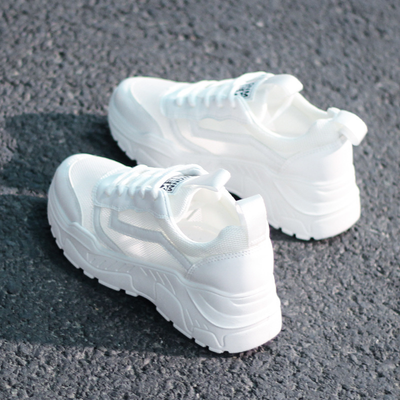 Clunky sneakers for women 2024 new spring/summer mesh hollow-out Breathable High-rise casual white shoes for students