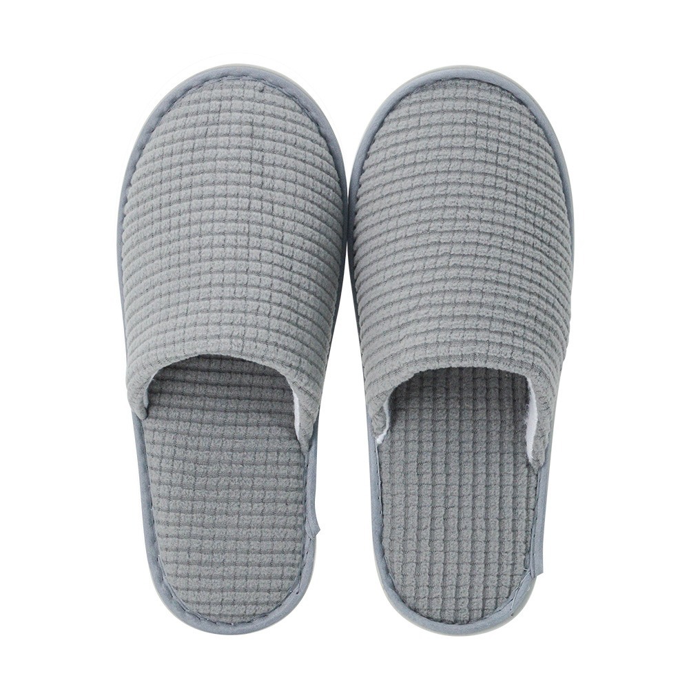 Picture of Polar Fleece Hotel Disposable Slippers Manufacturer B&B Travel Hotel Thickened Non-Slip Thick-Soled Willow Leaf Pattern Sole