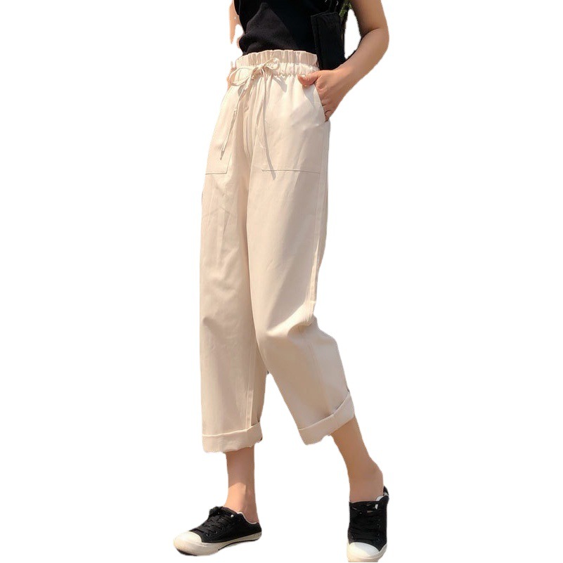 Cross-border 2021 Spring and Autumn Summer Thin Cargo Pants Children and Students Nine Korean-style Harem Pants Loose High Waist Wide-leg Pants