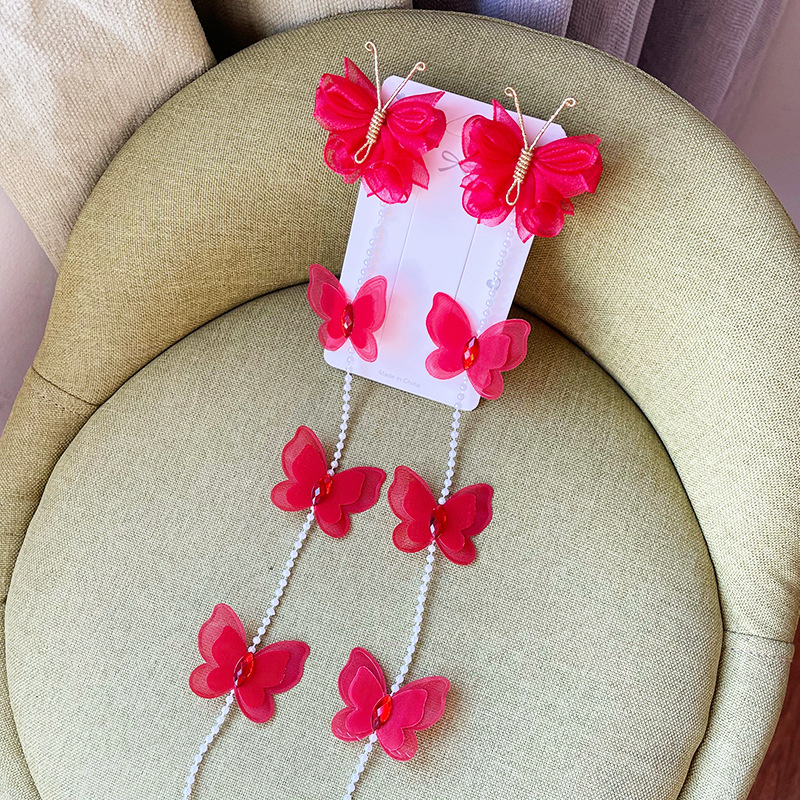 Picture of Little girl's new ancient style handmade butterfly pearl chain braided hairpin princess fairy head flower bead hair band headdress