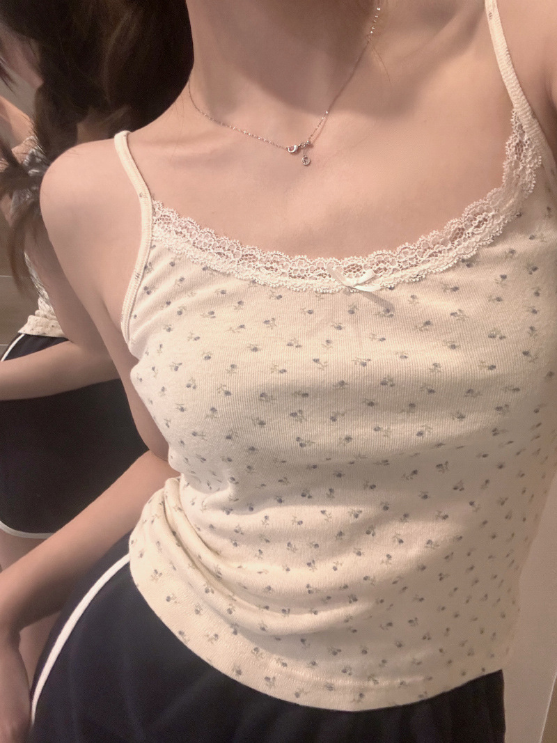 Summer new ins floral U-neck strap short top women's slim slim base small fresh t-shirt women's wholesale