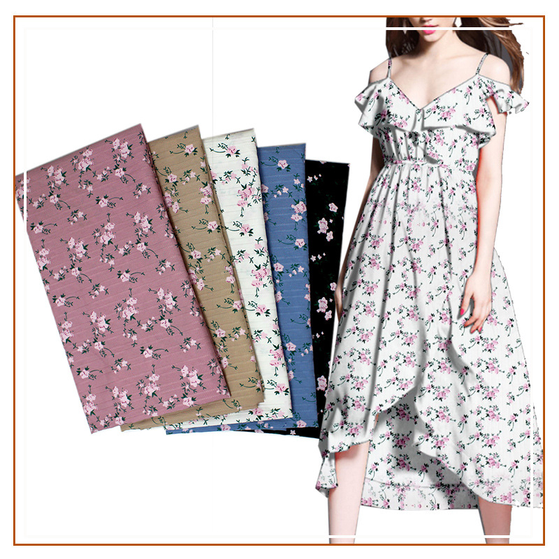 Wave Stripe Printed Fabric, 100% Polyester, Small Floral Pattern, Women's Shirt and Dress Material, New Design, Cross-Border Hot Sale