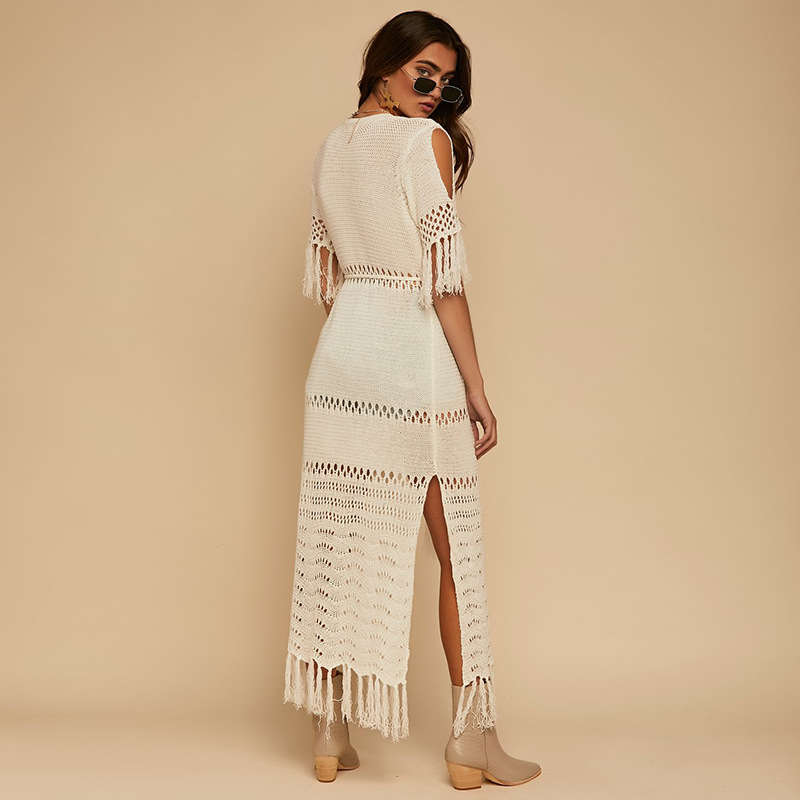 Picture of European and American Tassel Knitted Cardigan with Braided Belt, Long Beach Outwear, Swimsuit Cover-Up, Sun Protection Clothing, Blouse for Women
