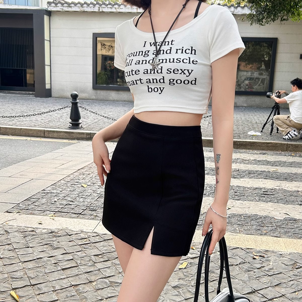 Suit skirt for women 2024 Summer Brown versatile slimming split high waist A- line skirt sweet and spicy style hip skirt