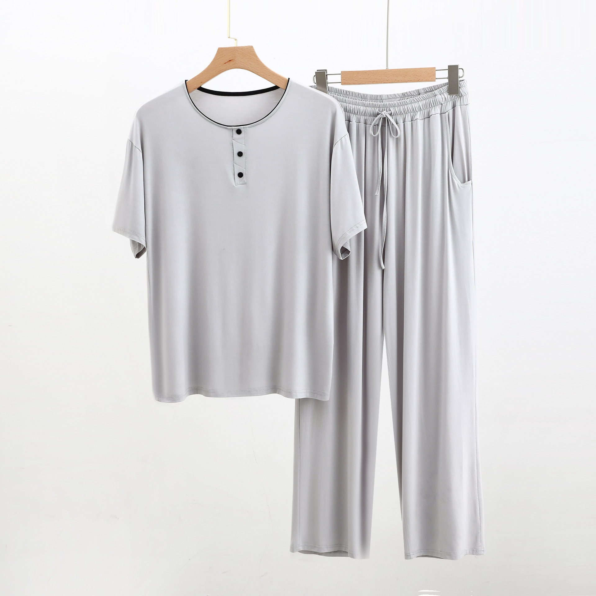 Picture of Modal Encrypted Fabric Men's Half-door Short-sleeved Trousers Casual Suit Henry Pajamas Air Conditioning Home Clothes