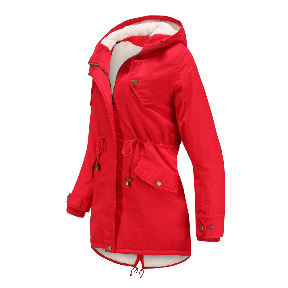 Picture of 2024 European Size Autumn and Winter New Women's Export Cotton Coat Women's Pure Color Hooded Parka Coat Thick Cotton Coat Fleece-Lined Cotton Coat
