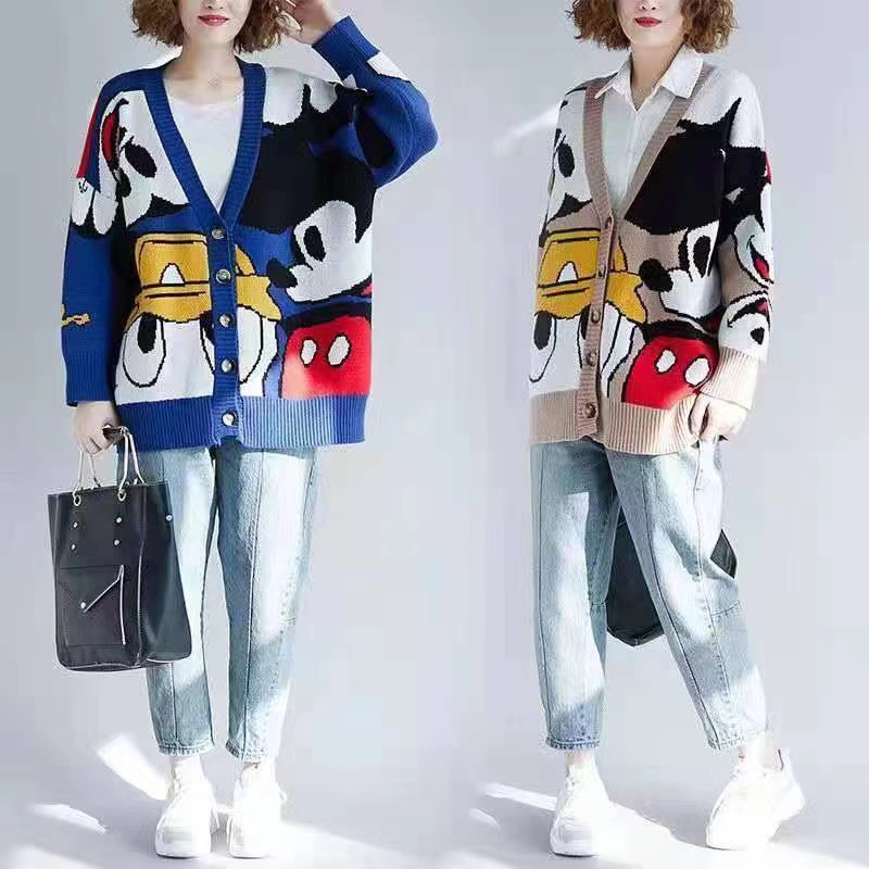 South Korea's Dongdaemun New Women's Clothing Autumn and Winter New Women's Knitted Jacquard Cardigan Loose and Versatile Outer Wear Hot Style