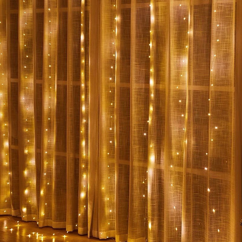 Led copper wire curtain lamp string stars room party scenery romantic waterfall lamp remote control USB decoration