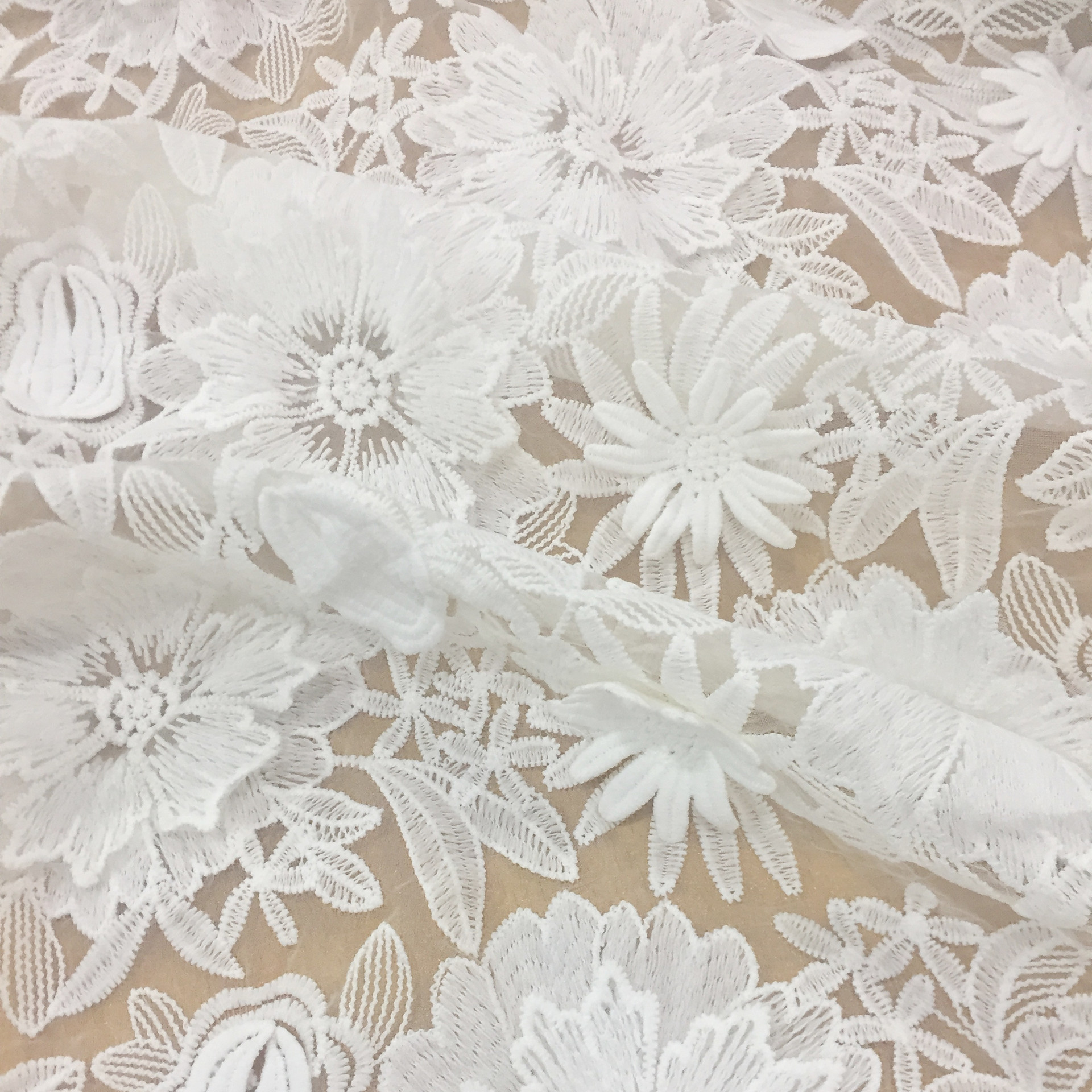 Organza 3d vertical embroidered fabric water soluble lace clothing accessories handmade DIY120CM lace fabric
