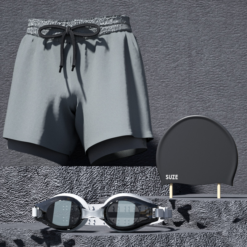 Picture of Men's Double-Layer Swimming Trunks Boxer Adult Quick-Drying Anti-Embarrassment Swimming Trunks Beach Trunks Hot Spring Swimming Equipment Set