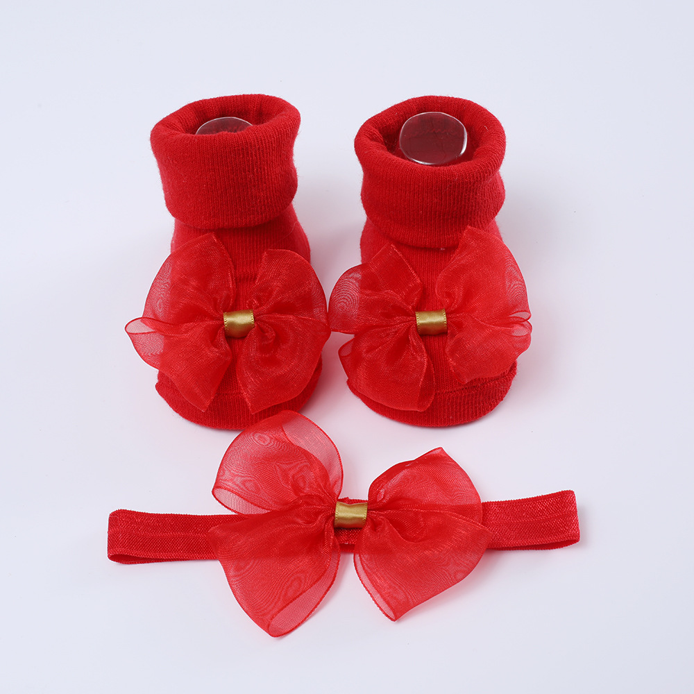 Picture of 2023 New Baby Headband + Socks Set Ribbed Bow Headband Baby Breathable Knitted Cotton Socks