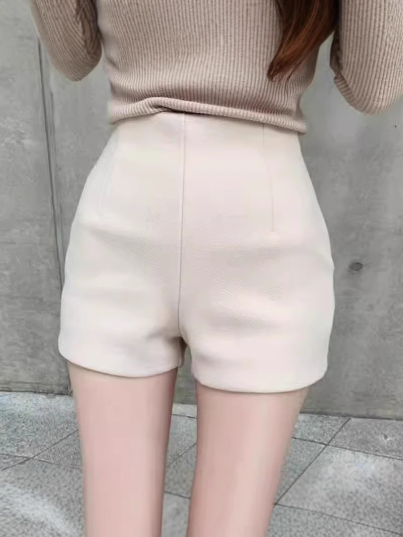 Woolen Shorts Women's Autumn and Winter Outer Wear Three-point Stretch High-waist Leggings Black Tight All-match Woolen Hip Boots Pants