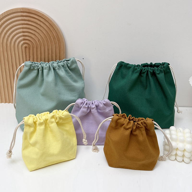 Three-dimensional Drawstring Bag Women's ins Solid Color Canvas Cosmetic Bag Drawstring Storage Bag Casual Dust-proof Drawstring Cloth Bag