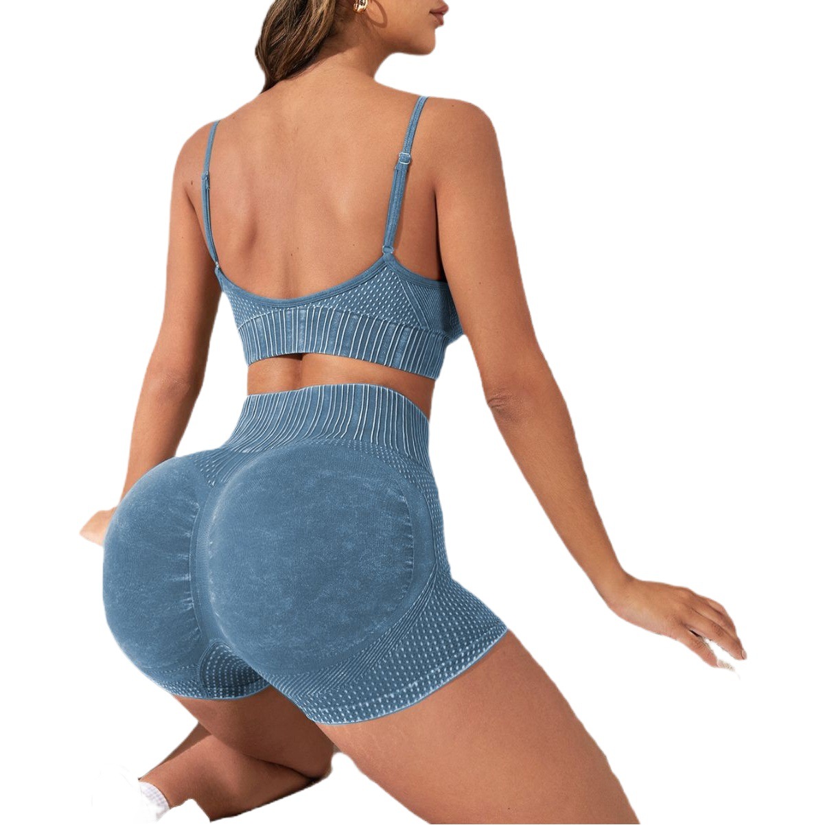 Cross-Border Sand-Washed Yoga Clothing Set, High-Waisted Butt-Lifting Sports Fitness Shorts, Shock-Proof Push-Up Washable Outer Vest Set