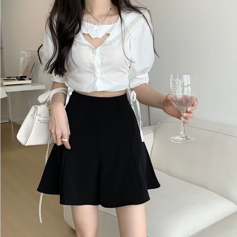 2024 autumn new small ins student High waist A- line umbrella skirt women's Lotus Edge high waist slimming skirt
