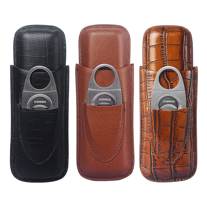 Picture of LUXFO Langyou Compact Handsome Cigar Leather Case Two Pack Cigar Scissors Gift Box Travel Suit