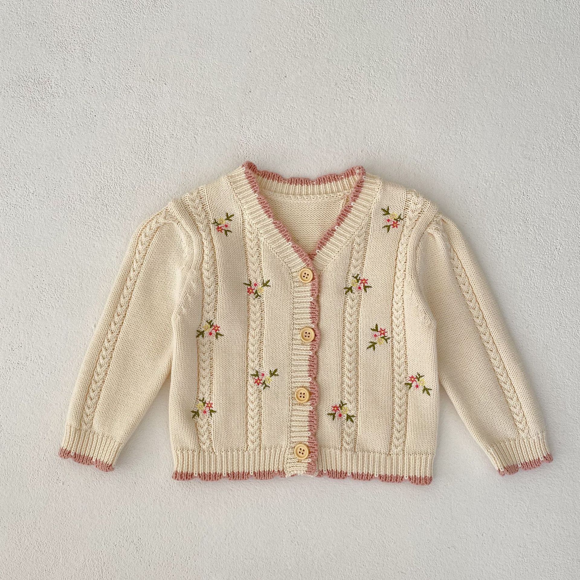 Picture of 2025 Autumn Internet Celebrity Cotton Yarn Versatile Infant and Toddler Baby Girl Small Floral Embroidered Long-Sleeved Knitted Cardigan Jacket
