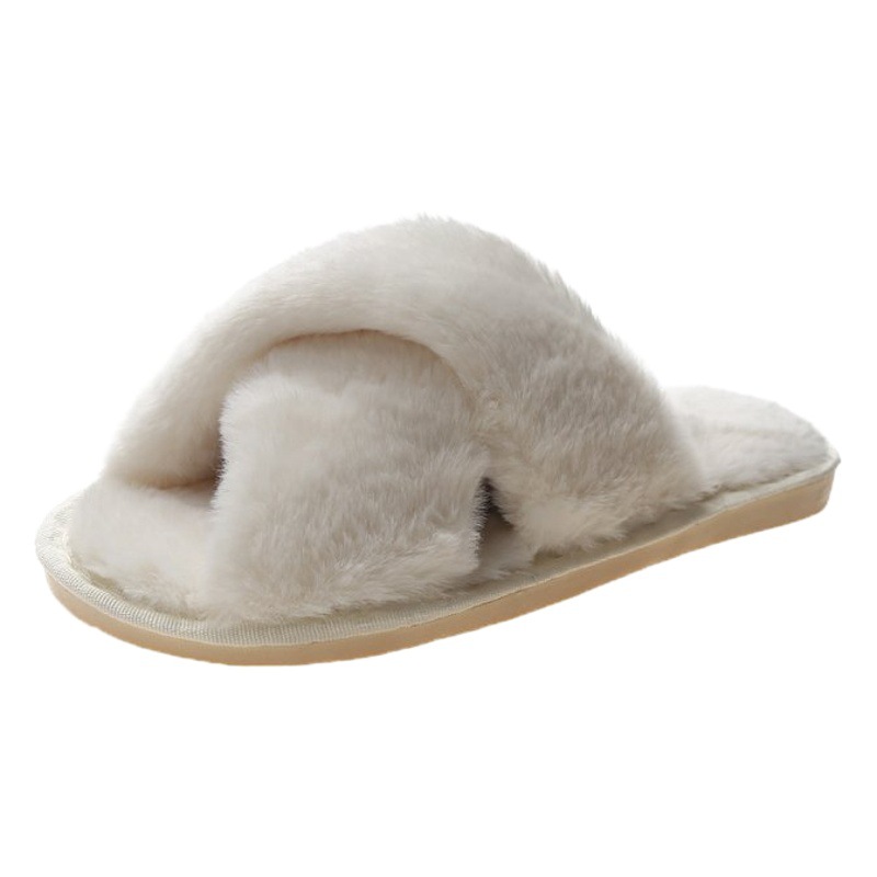 Picture of Foreign trade plush cotton slippers for women 2022 autumn and winter New Women's Flat open toe home Cross plush slippers wholesale
