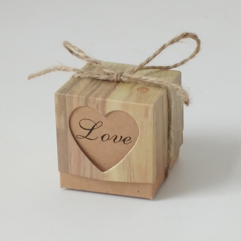 Picture of Vintage Distinctive DIY Candy Box Kraft Paper love Candy Box Wood Grain Heart-shaped Hollow Candy Box