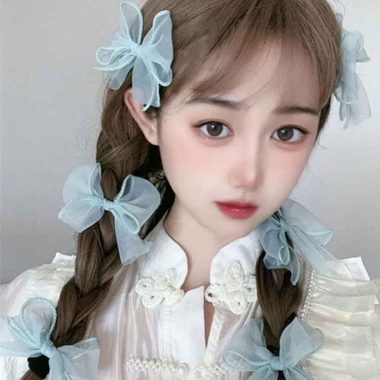Manufacturers produce 4cm fishtail gauze with gentle sweet organza bow hairpin rope gauze versatile girl