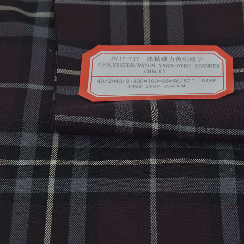 Picture of Yarn-dyed plaid polyester viscose elastic Plaid 40/2 yarn-dyed plaid pants 40D yarn-dyed plaid trench coat