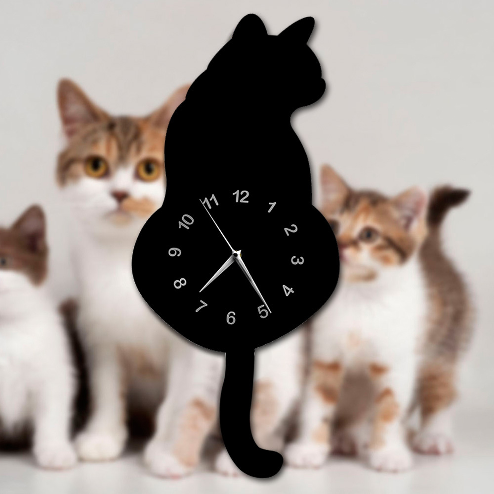 Cross-border hot selling creative cartoon wall clock cat wagging tail living room decorative wall clock acrylic clock