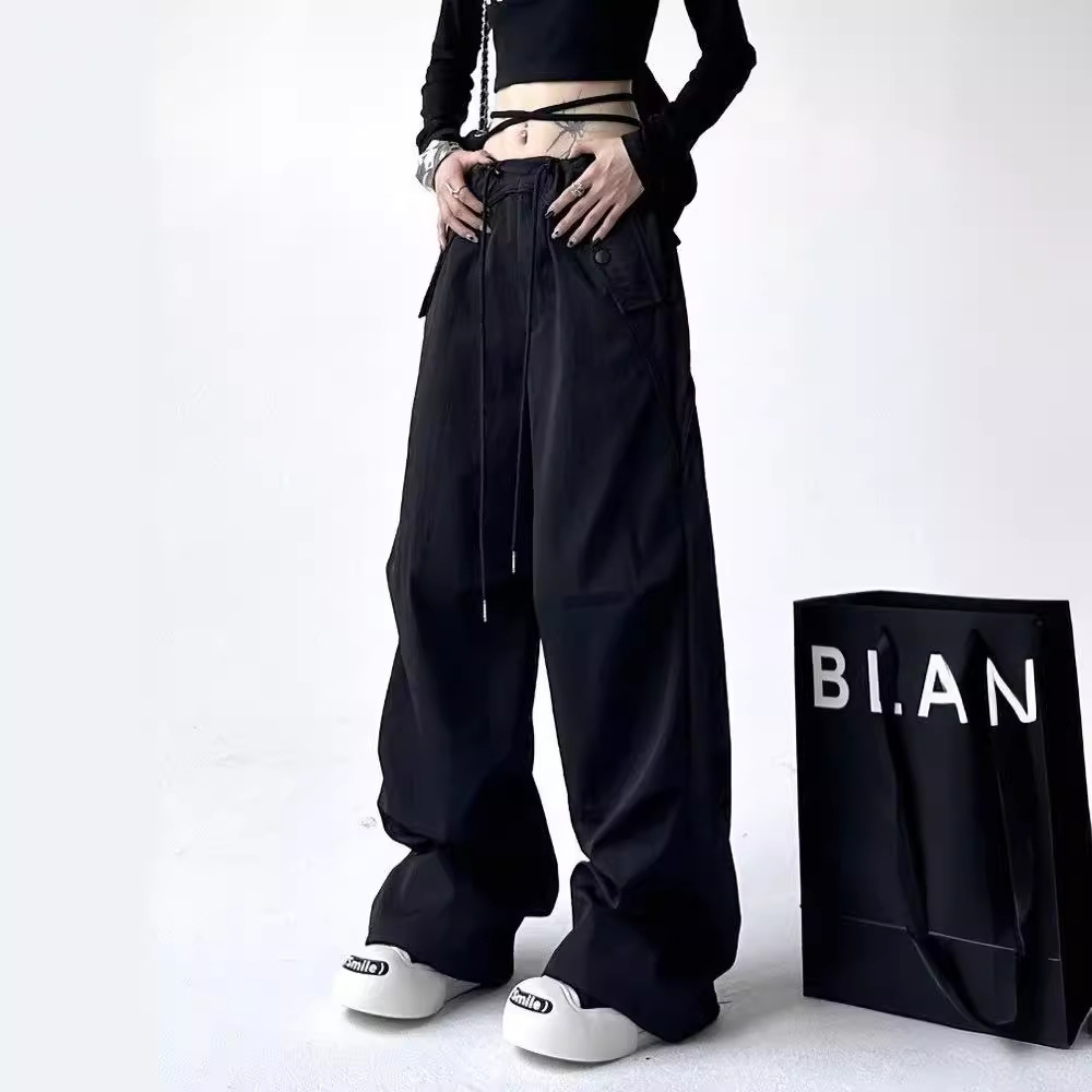 Picture of American-Style Cargo Pants for Men and Women, Summer New Drawstring Pleated Loose Casual Straight-Leg Parachute Pants