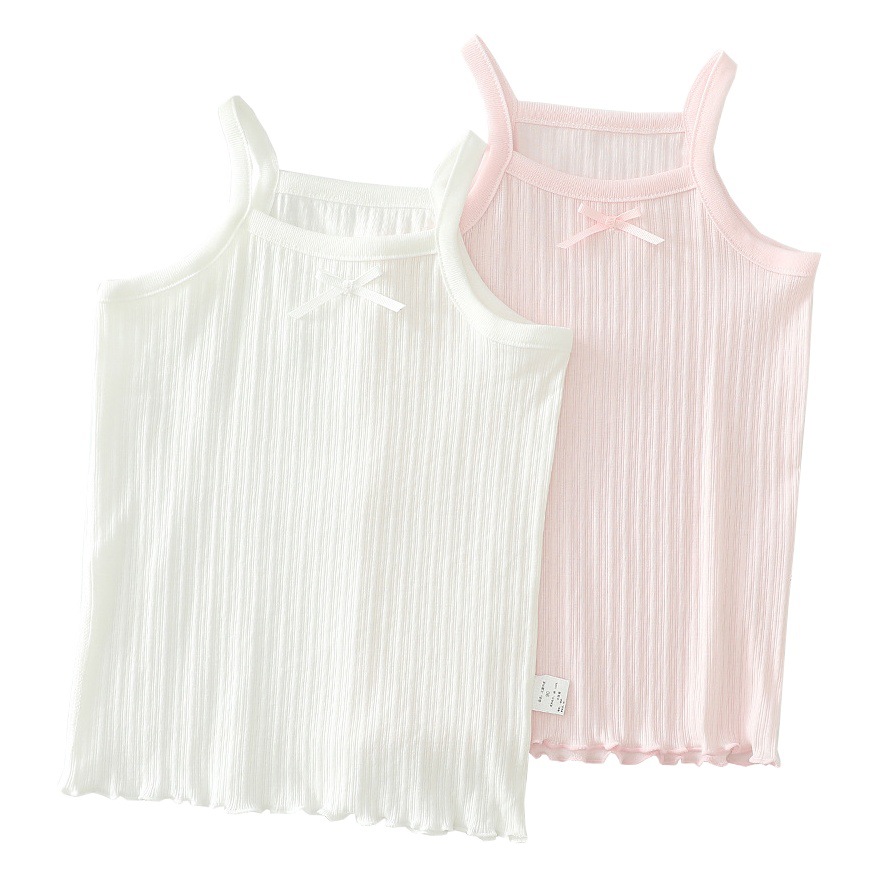 Children's vest strap solid color jacquard baby boys and girls 100 cotton sleeveless bottoming pajamas factory wholesale 2 pieces