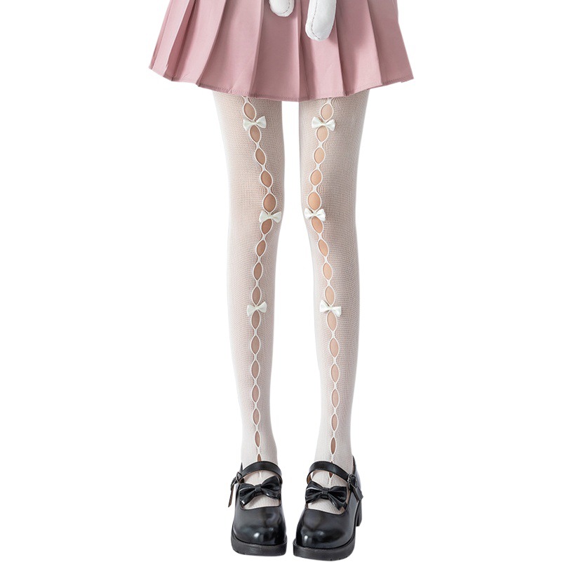 Hollow Hole Handmade Bow Net Stockings Flower Wedding Beautiful Girl Japanese Style Soft Girl Lolita Lace Pantyhose Women